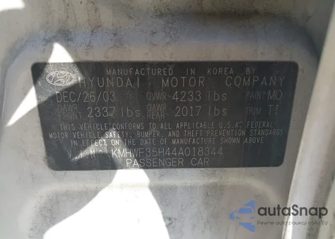 2004 Hyundai Sonata Gls/Lx из США, поврежденный, VIN KMHWF35H44A018344